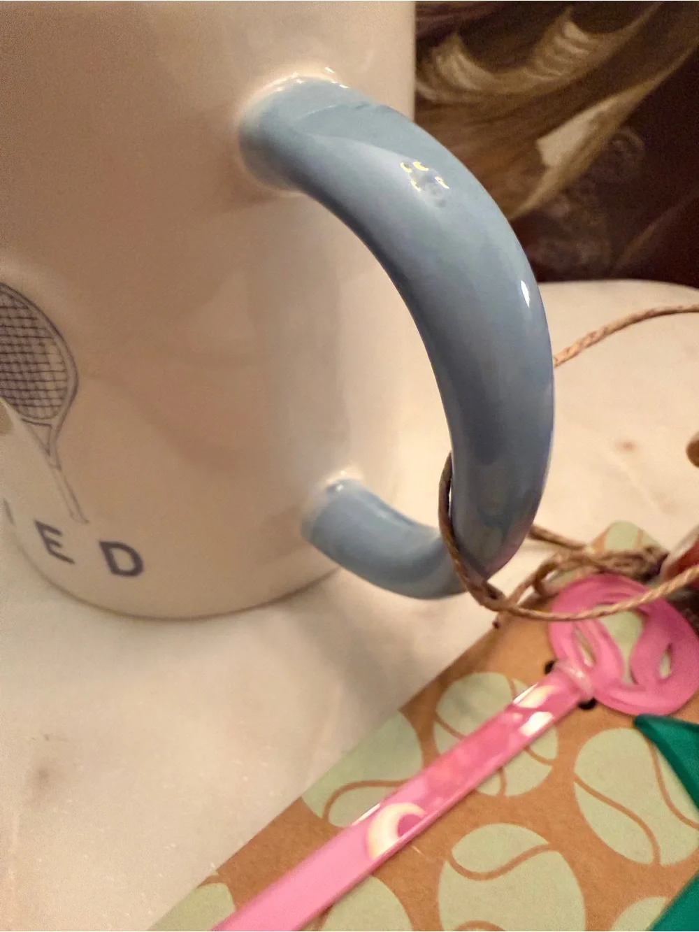 Mud Pie “Over Served” Tennis Mug w/Stirrers (New with defects/can display)